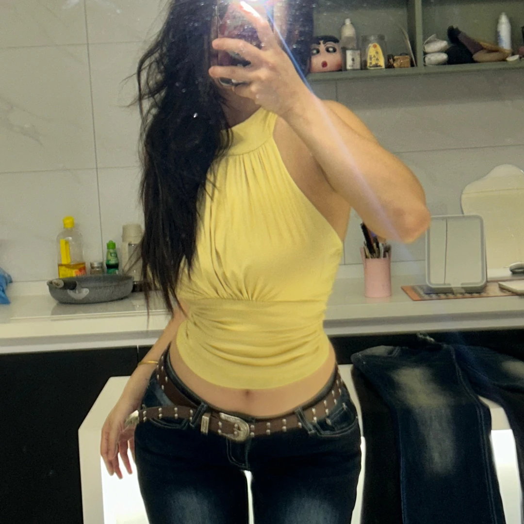 【你伍老板娘】“撩人曲线”挂脖露背绑带自带胸垫双层露肩背心