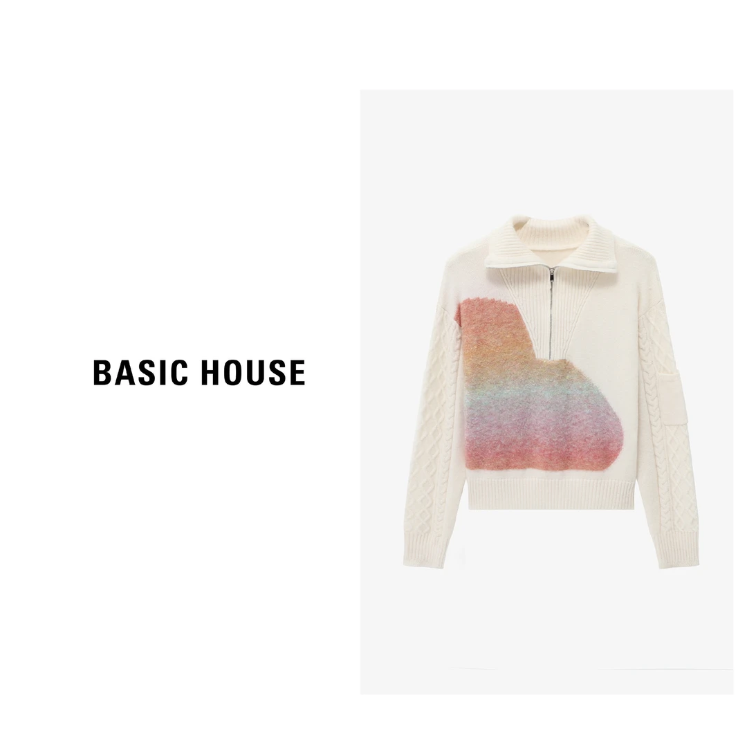 Basic House/百家好秋冬设计款扎染宽松针织时尚毛衣-B06245C1932
