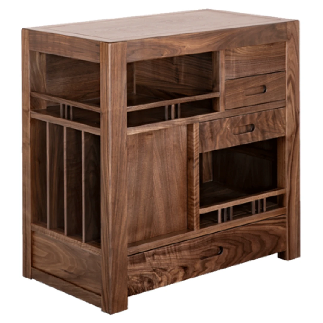 北美黑胡桃唱片多功能收纳边柜