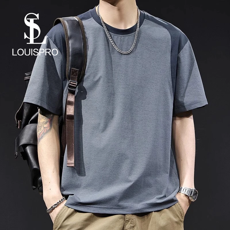 百搭纹撞色短袖t恤男士夏季2025新款大码衣服潮男款体恤