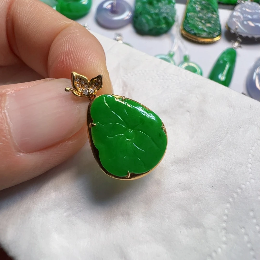 吊坠(不含链)18K金镶嵌翡翠