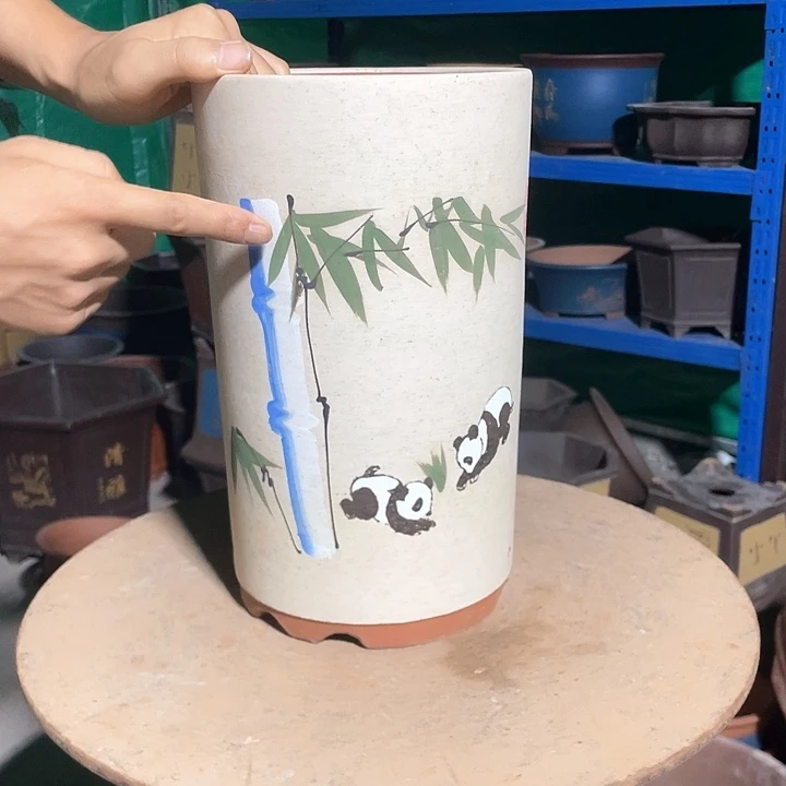 白熊猫笔筒小花盆花盆