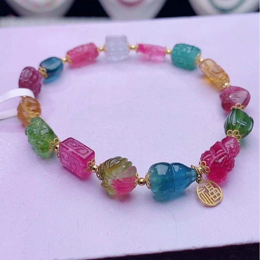 【闪购商品】碧玺手链18K金镶嵌碧玺多宝手链