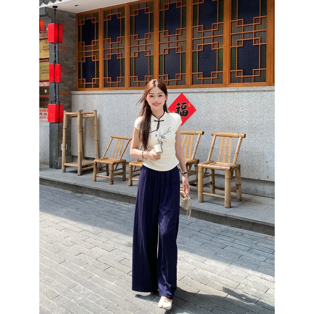 切糕自制【闲庭信步】小个子夏季仙气通勤慵懒风显高薄款阔腿休闲裤
