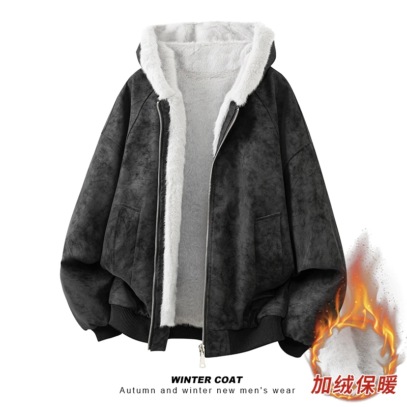 美式连帽座山雕皮衣外套棉服男女款冬季加绒加厚保暖毛领棉衣夹克