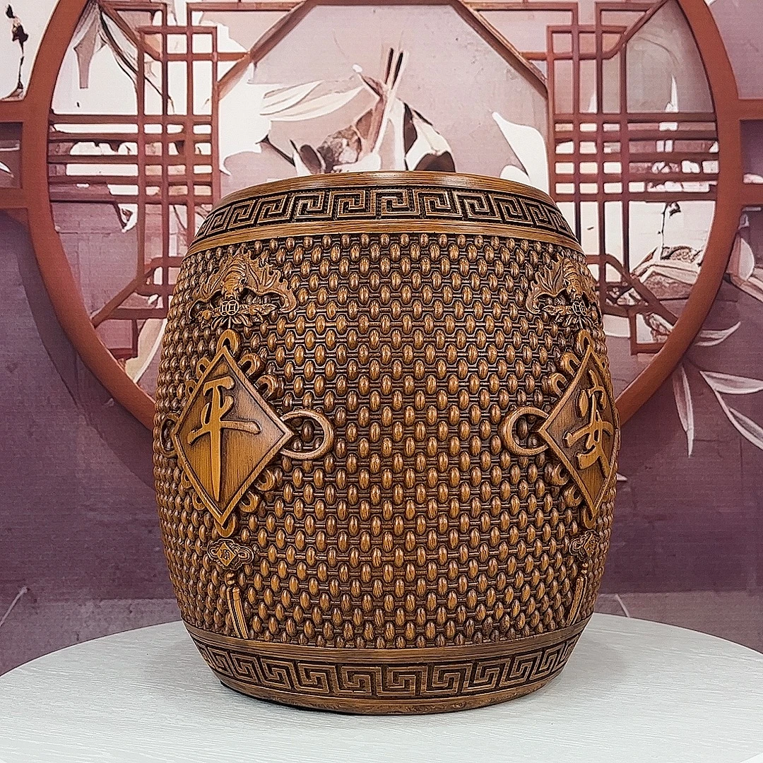 中式大号鼓凳乔主人杯雕刻居家装饰摆件