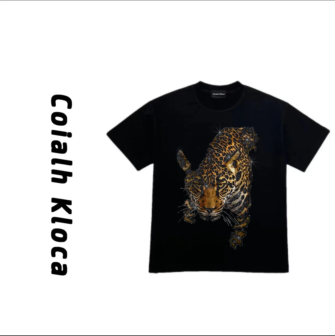 【烫钻-印花双工艺】情侣国潮纯棉圆领新款短袖宽松柔软几何夏季T恤