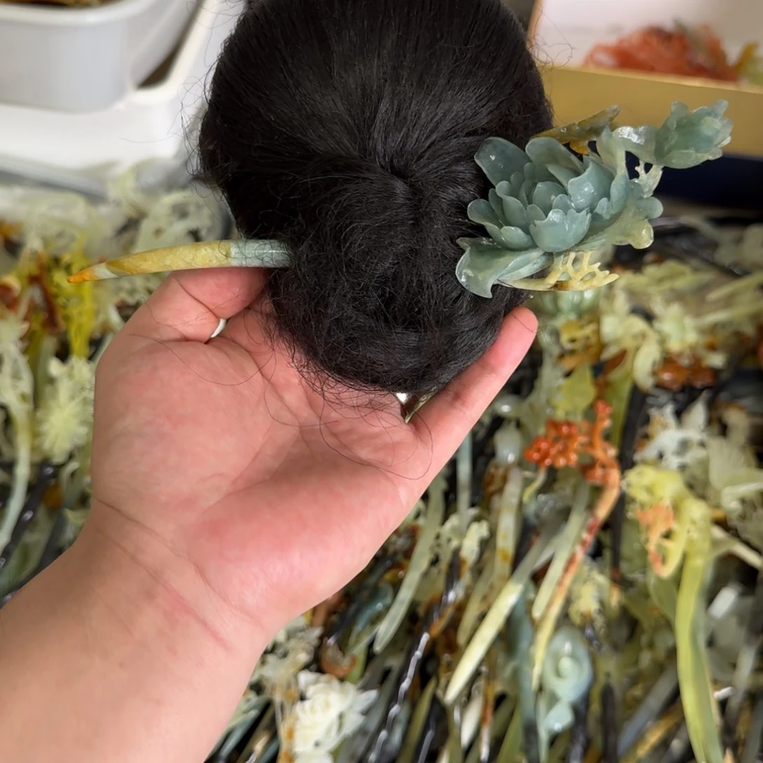 岫玉发饰未镶嵌明君玉簪就是好看