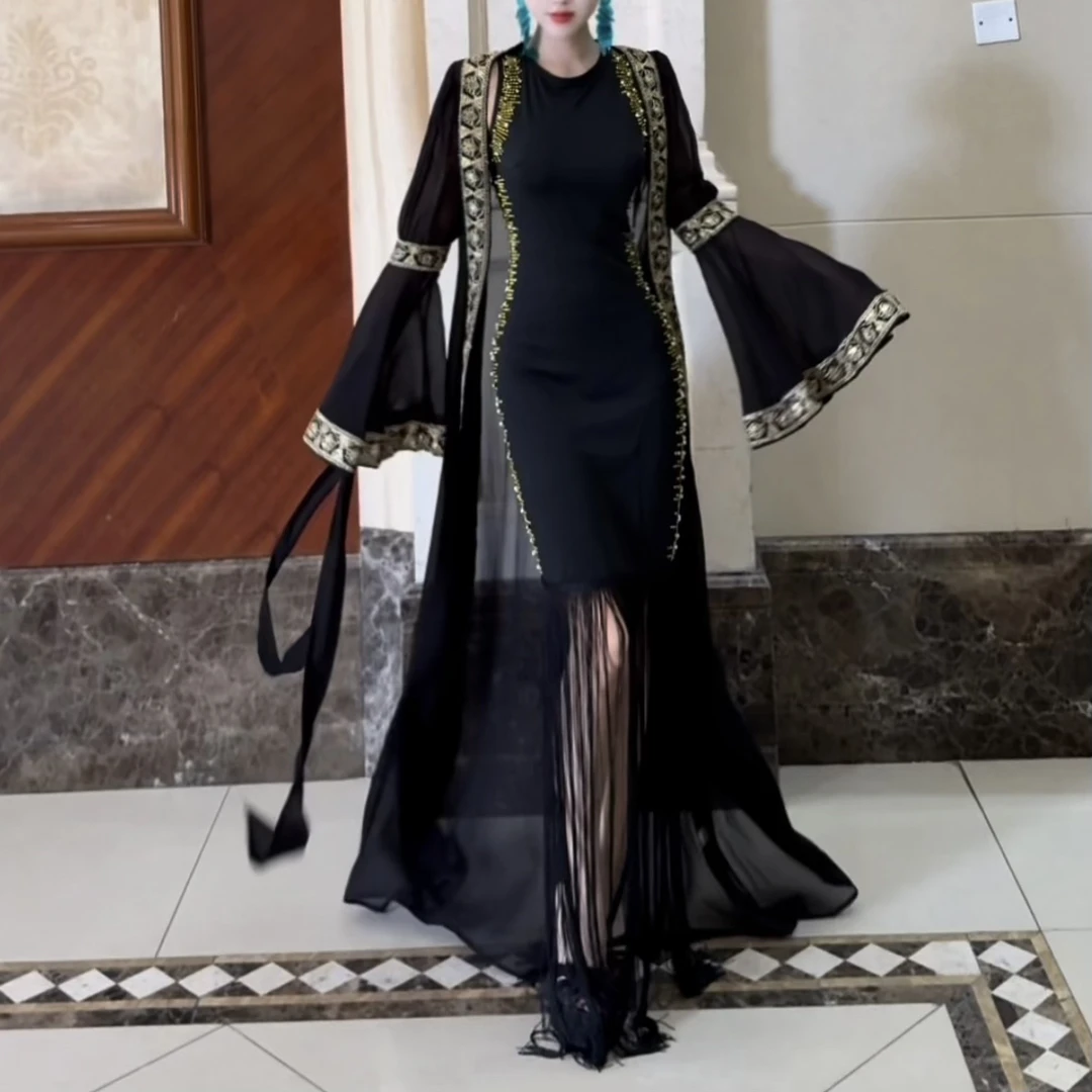 【Seven】重工喇叭袖外披金色织带披肩外套