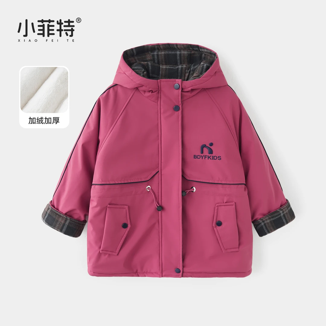 小菲特女童冬装加厚连帽外套中大童儿童保暖派克服棉衣YNYD57148