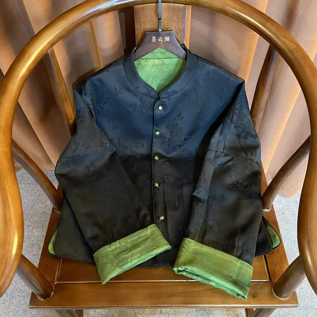 【墨舞】新中式中国风盘扣外套双面穿时尚女装高档复古秋提花上衣