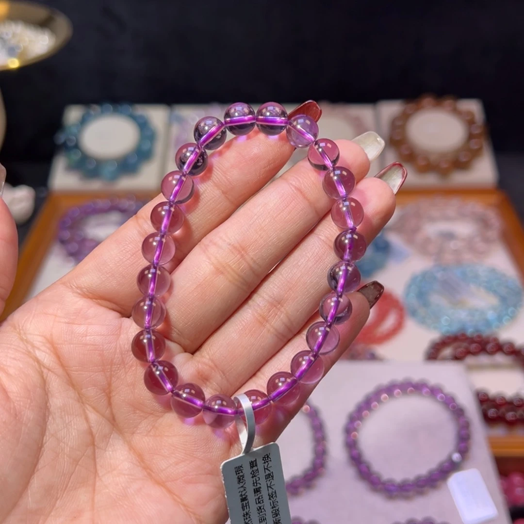 水晶手串未镶嵌Z**y净体紫水晶8.1m m
