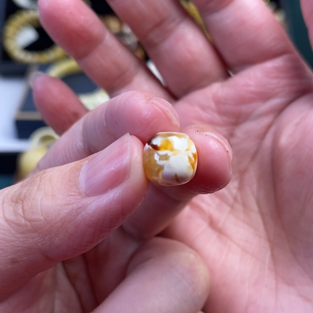 裸石蜜蜡未镶嵌沁色瓷白溶洞妖花老型单珠10