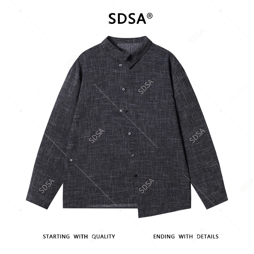 SDSA男士秋冬新款痞帅男装简约撞色不规则翻领长袖衬衫百搭衬衣