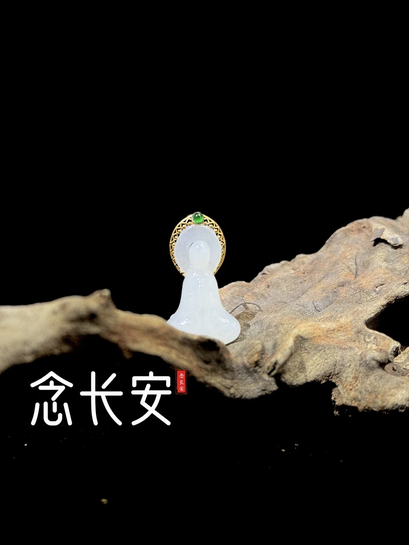 【念长安】18K金 时尚和田玉无相佛吊坠