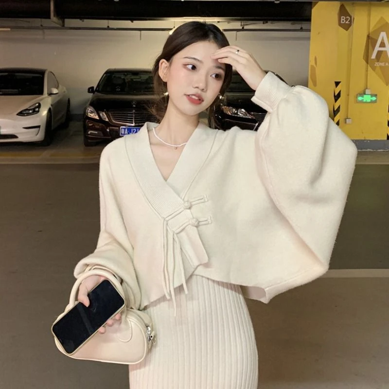 法式日系复古设计感针织衫女秋冬季慵懒风韩系上衣宽松温柔毛衣开