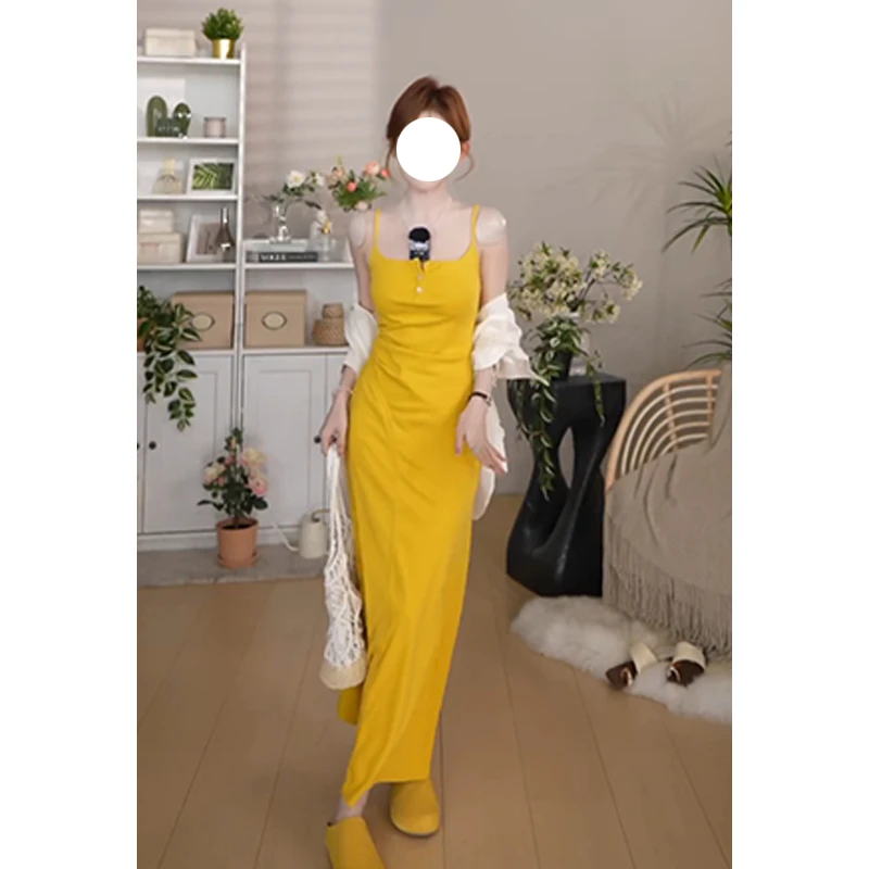 切糕自制【明媚夏日】小个子夏洋气女千金贵系显白长款吊带连衣裙