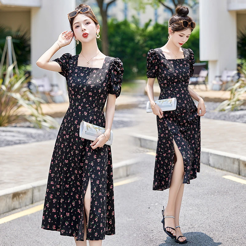 70后碎花小个子裙子波点时尚夏季连衣裙温婉风显瘦气质洋气高腰