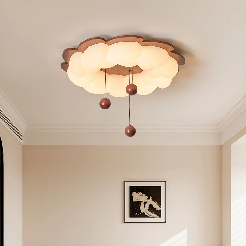 中古风卧室吸顶灯法式美式简约侘寂风复古木纹护眼LED书房主卧灯