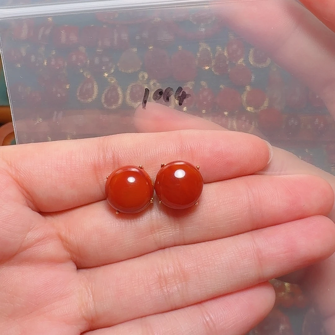 南红玛瑙银S925镶嵌耳饰