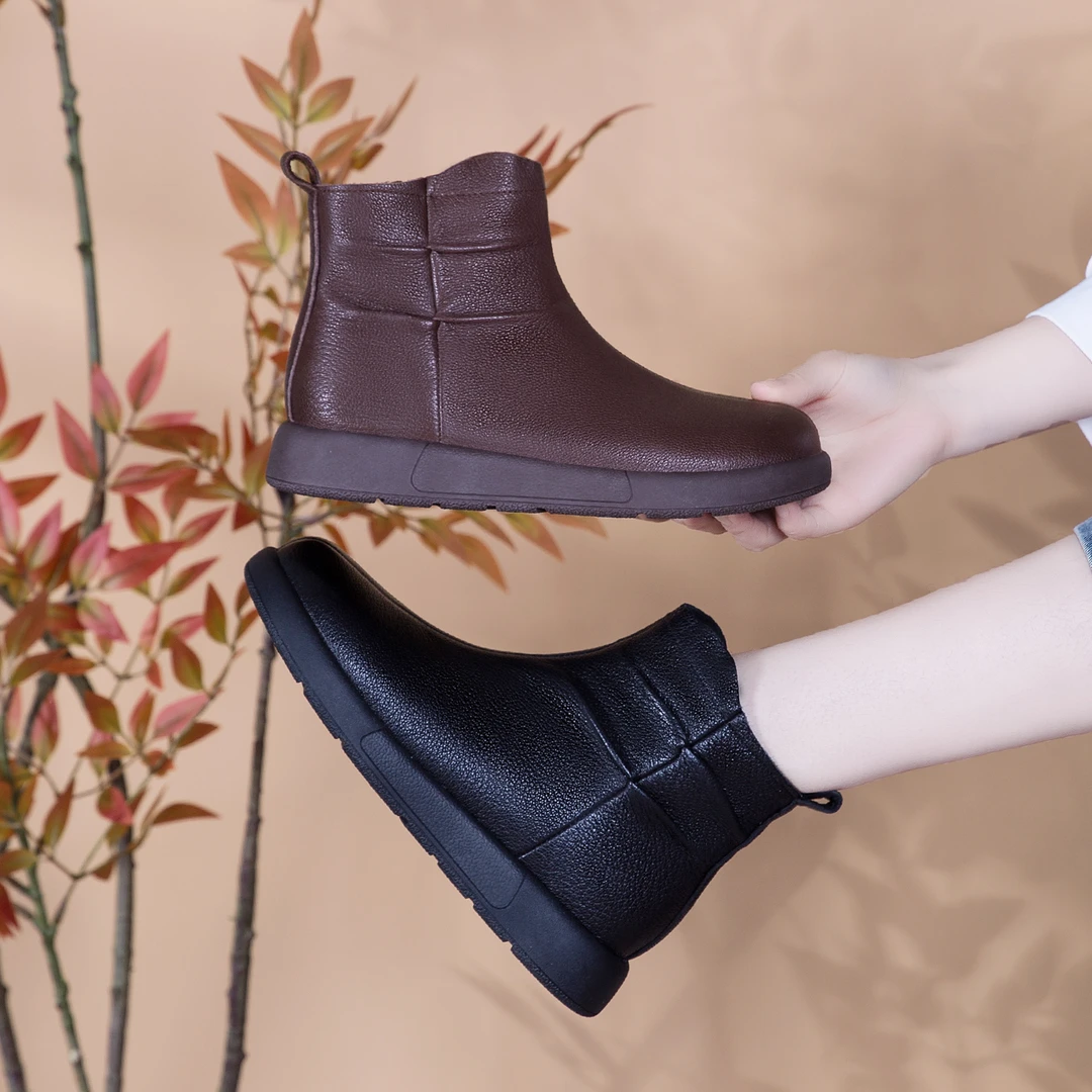 真皮马丁靴女2025新款复古秋冬加绒软底短靴防滑棉鞋百搭平底女鞋