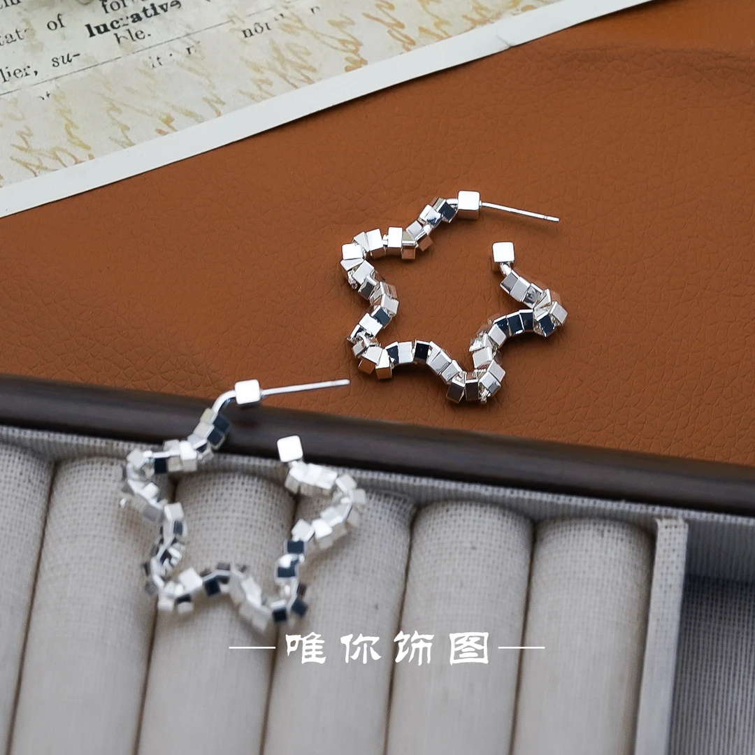 铜合金耳饰 星星耳圈日韩甜美风简约韩版女百搭耳圈轻奢耳环E0266