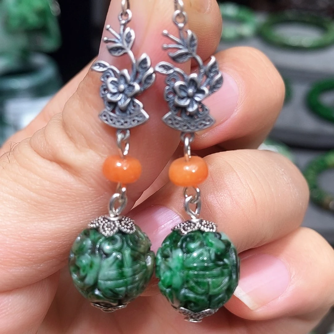 银S925镶嵌翡翠耳饰漂亮美眉