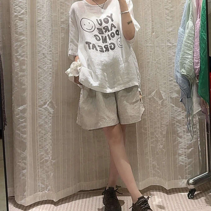 【一半棉麻】新款亚麻多色短裤