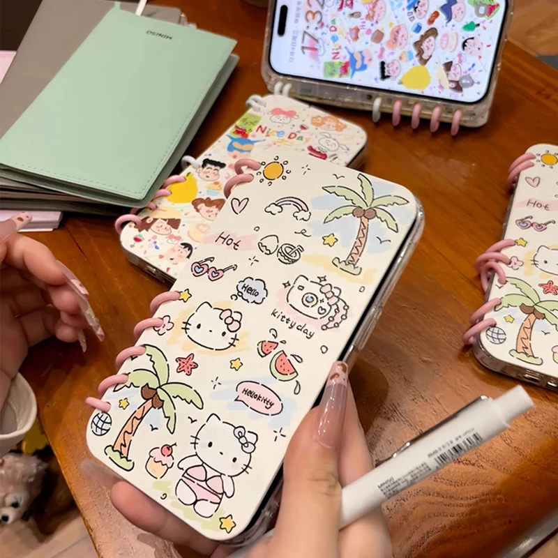 新款书本涂鸦小新KT适用苹果16/15promax手机壳14/13/12翻盖软壳