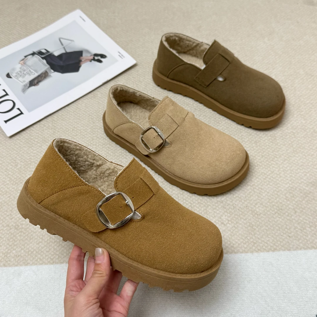 复古勃肯鞋女冬加绒2025新款乐福鞋保暖面包鞋雪地靴棉鞋9112X1