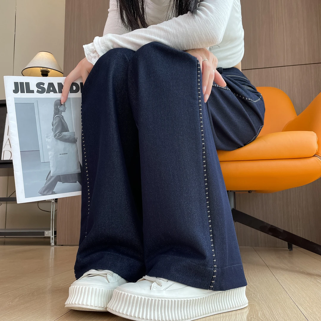 窄版休闲阔腿裤女秋季2025新款垂感美式直筒修身原色港味拖地裤女
