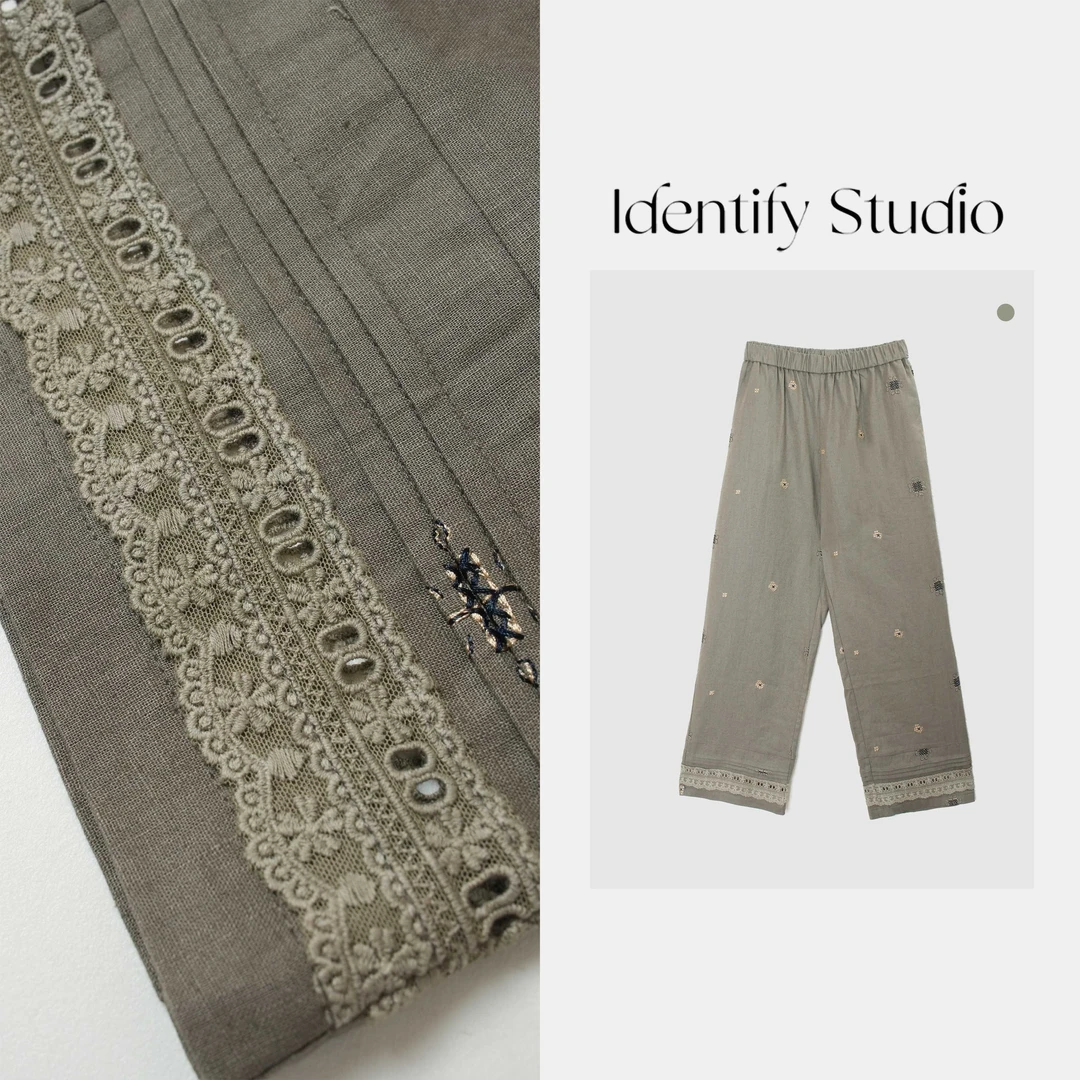 IDENTIFY“灰影星点”夏季新款时尚休闲刺绣高腰松紧腰九分裤25SS