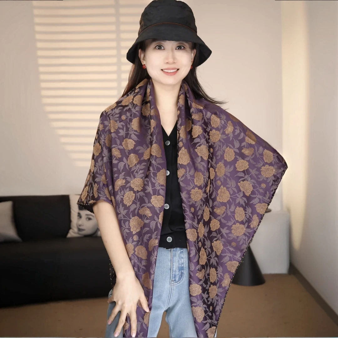 【木槿】宫丽135x135cm6A纯100桑蚕丝宋锦香云纱双面国风