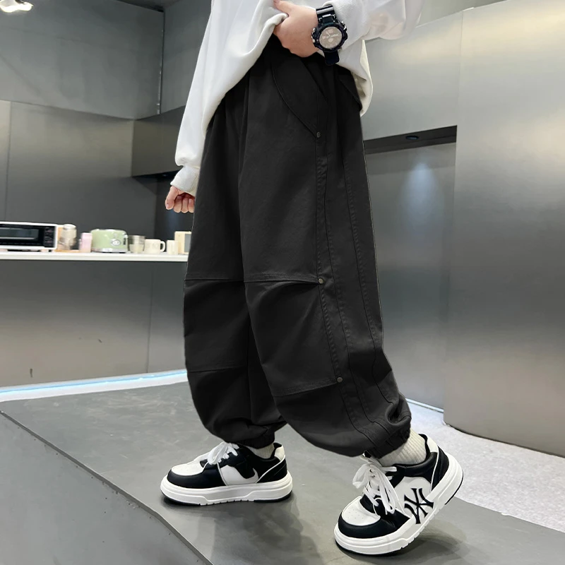 男童工装裤春秋款2025新款中大童初中生男孩儿童直筒阔腿休闲裤子