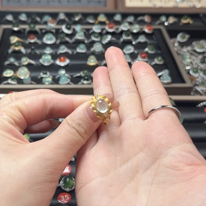 蛇纹石玉银S925镶嵌戒指