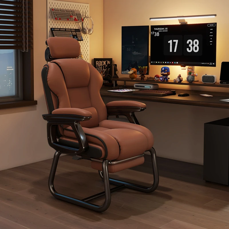 弓形椅家用电脑椅舒适久坐书桌办公老板椅可躺沙发椅电竞椅固定脚