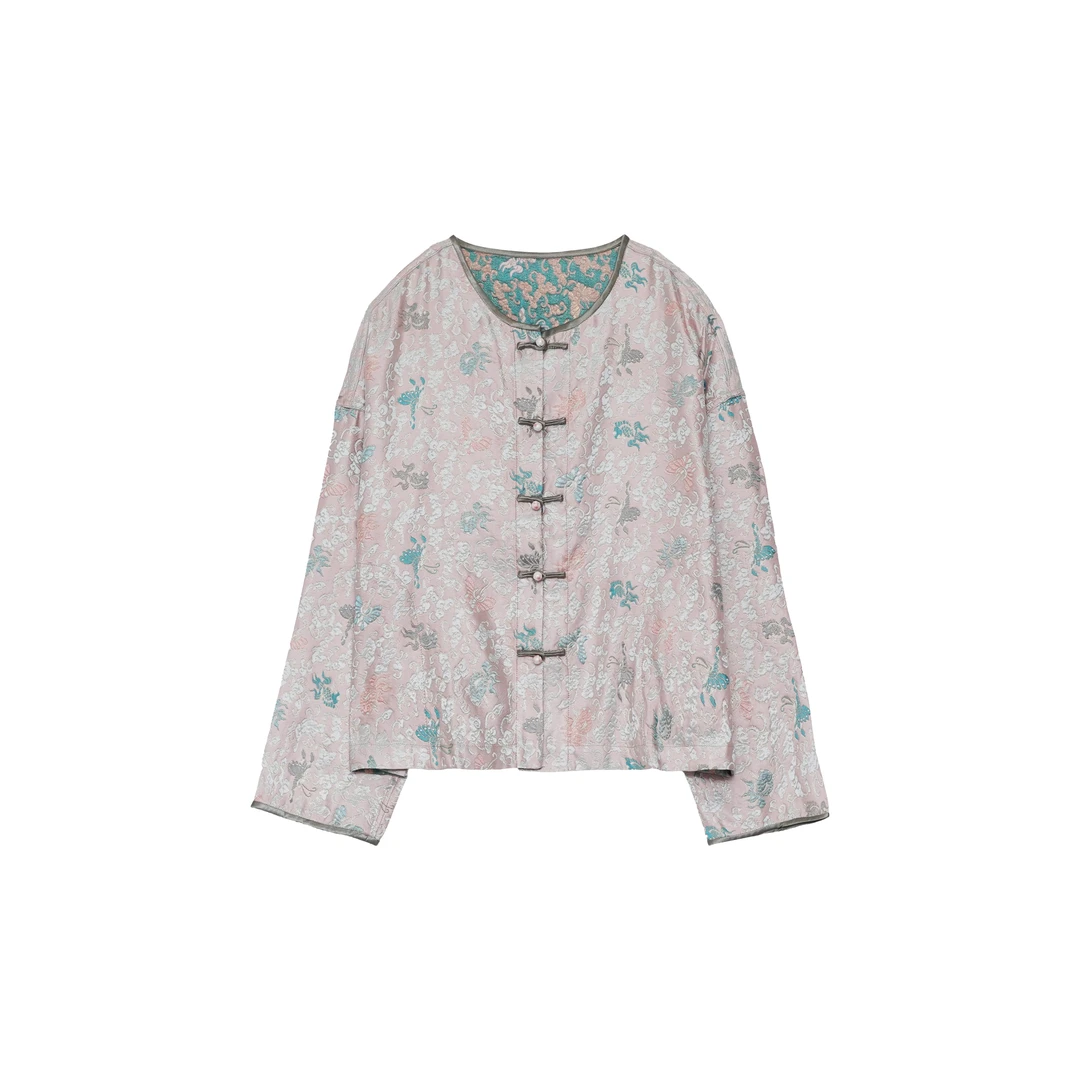 【锦鲤彩蝶】桑蚕丝双面双穿圆领对襟短外套PM-4081