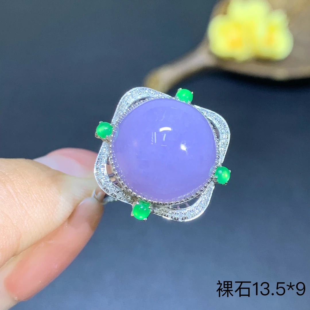 冰润细腻紫罗兰鸽子蛋面天然翡翠A货戒指10.14/PXQ气质优雅时尚