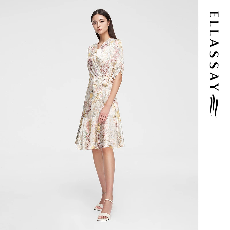 ELLASSAY歌力思夏季桑蚕丝围裹式连衣裙女EWE351Y10800