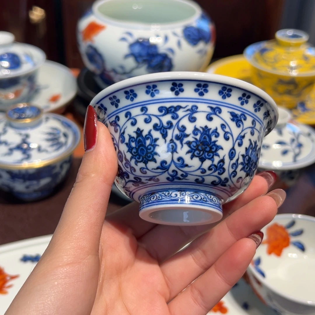 青花雯华堂手绘杯杯