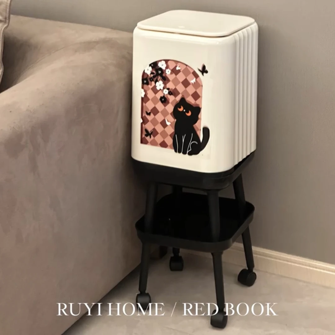 高脚垃圾桶高级复古厨房带轮免弯腰按压式垃圾筒多功能大容量纸篓