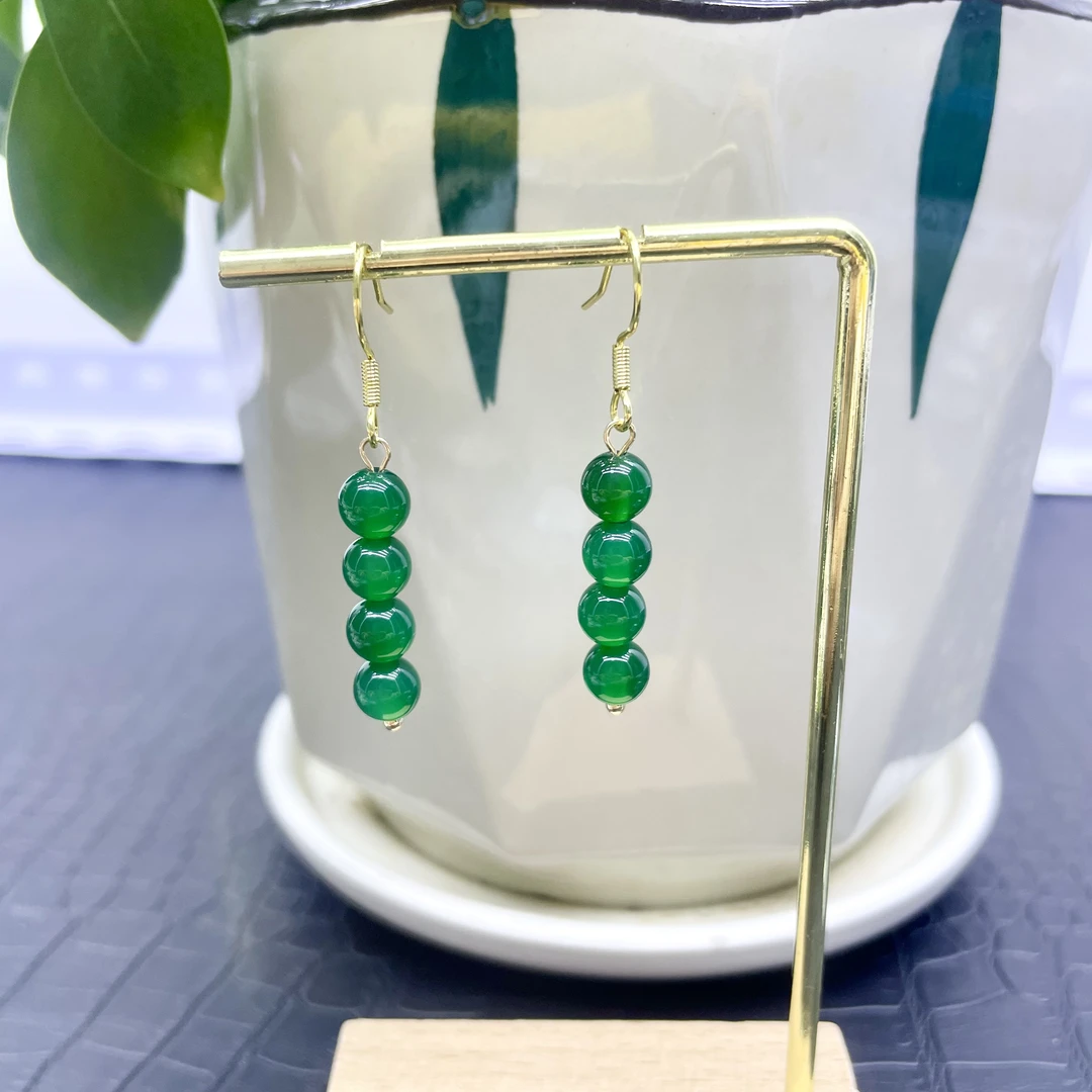 天然高冰绿玛瑙耳坠女款百搭复古耳环冬季新款小巧轻奢时尚297