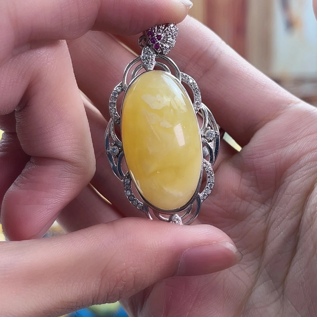 银S925镶嵌蜜蜡裸石蜜蜡