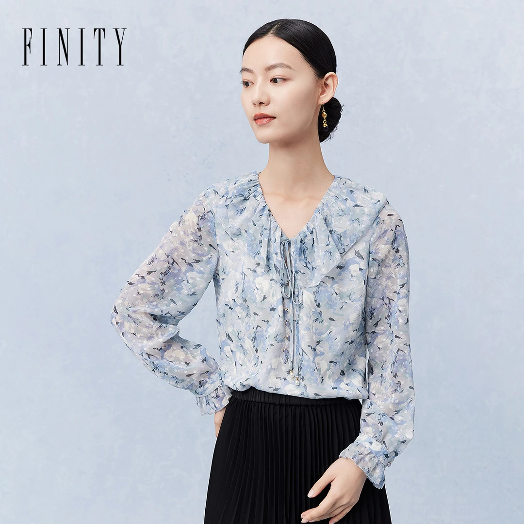 【粉丝专享】FINITY 新款碎花显瘦气质长袖优雅复古T恤 F21X1C02T5