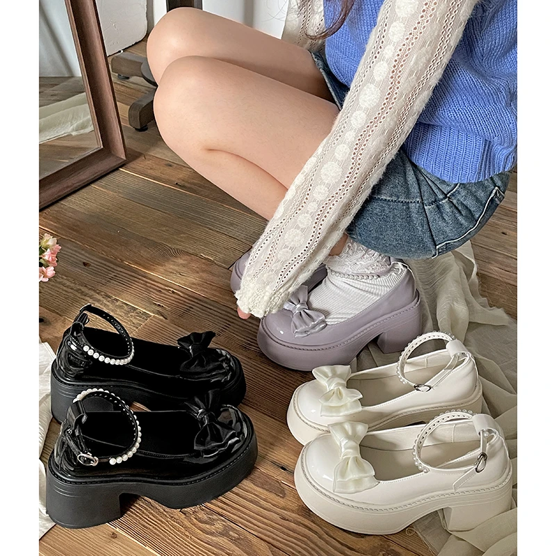 法式复古圆头粗跟厚底小皮鞋女2025新款春秋配裙子百搭玛丽珍单鞋