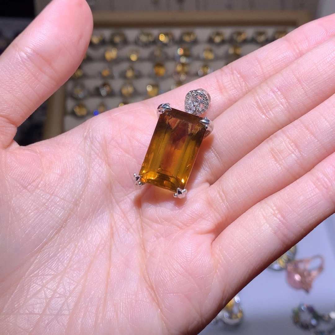 黄晶戒指银S925镶嵌金**娇吊坠