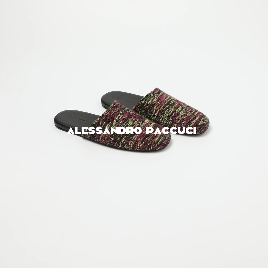 AP洛哥51042XT【活力幻履】羊毛鞋面紫绿色包头平底时尚百搭拖鞋