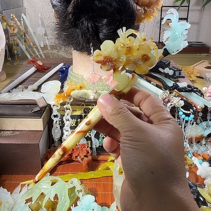 蛇纹石玉合金发饰