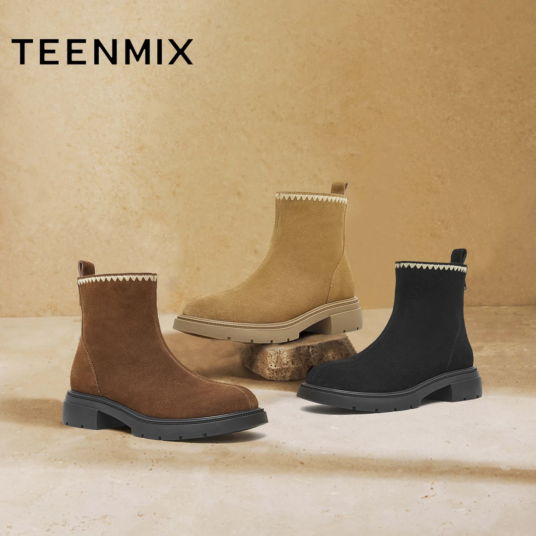 【琥珀流光】天美意冬新商场款平跟复古美拉德百搭女时装靴BJ842DD5