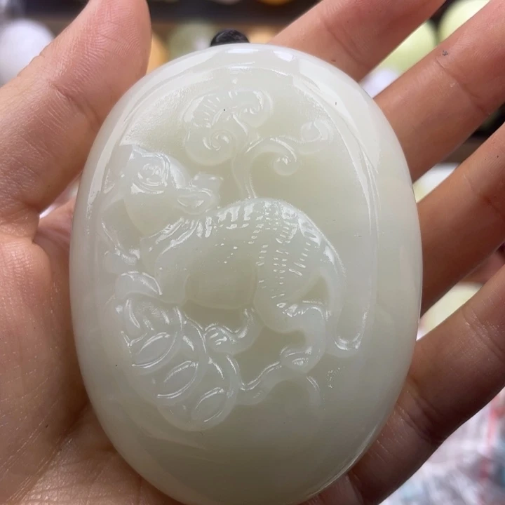 野***者石材天然古青石手把件